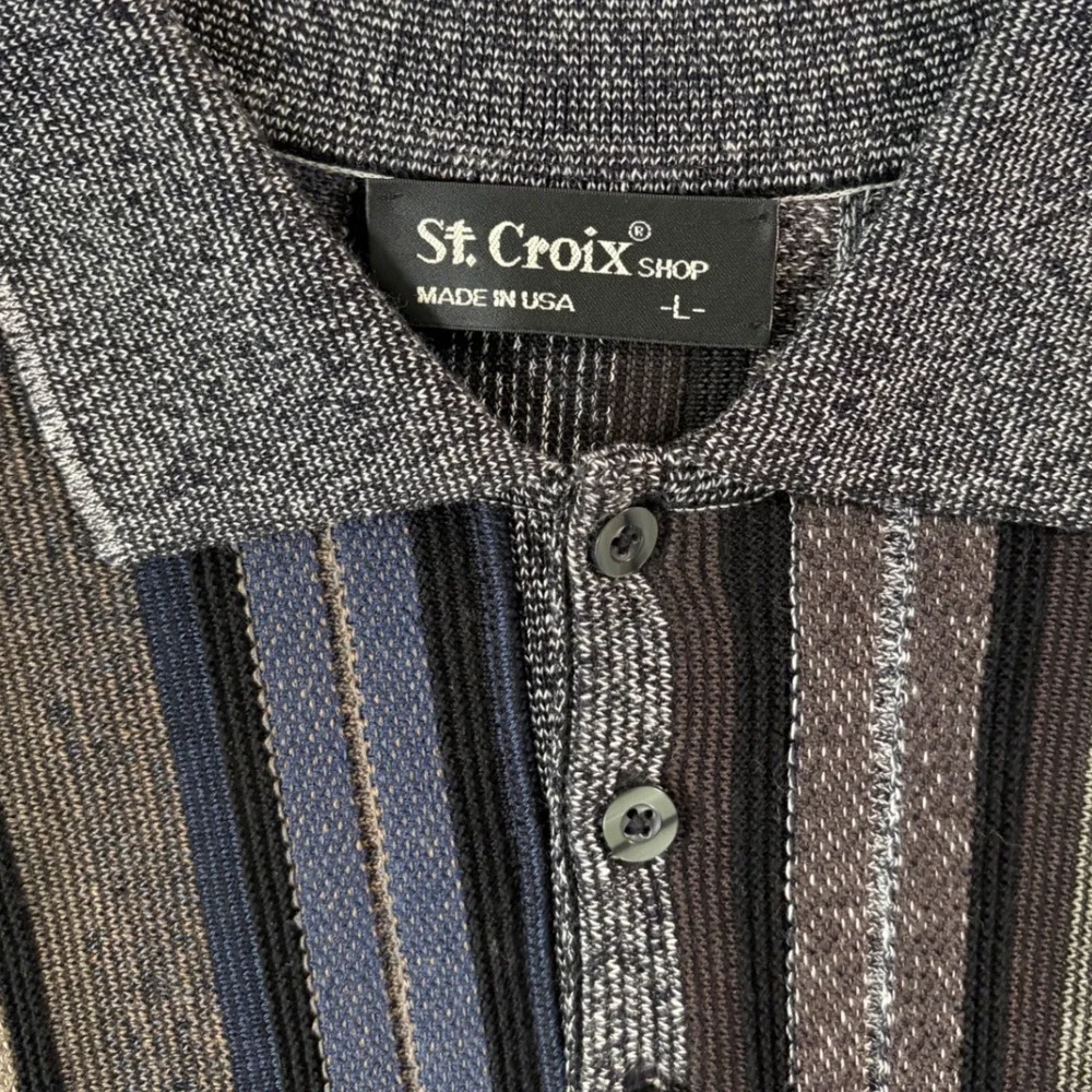 St. Croix Shop Mens Vertical Stripe Luxury Knit Polo Sweater L Old‎ Money USA